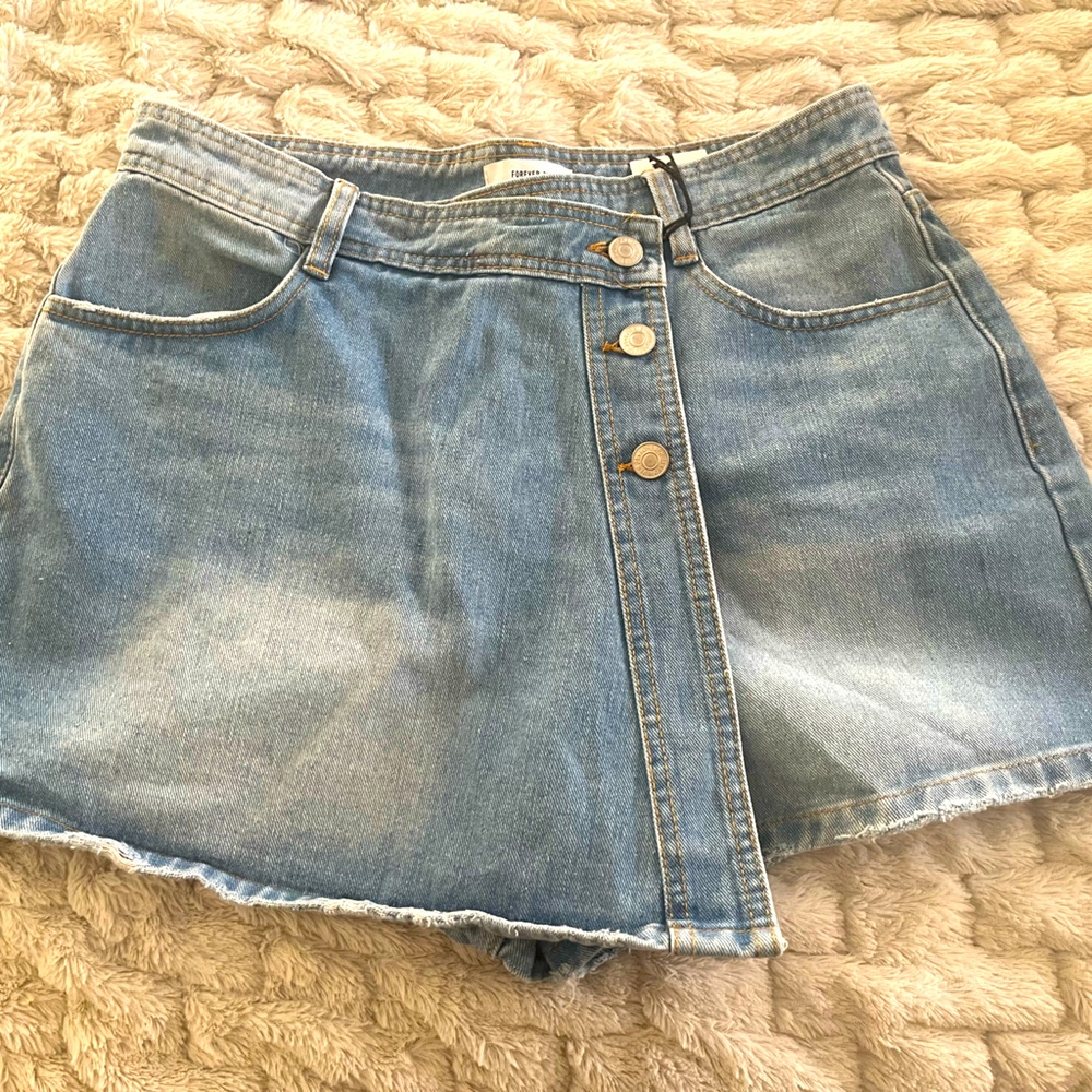 Asymmetrical Denim Mini Skirt - Light Denim